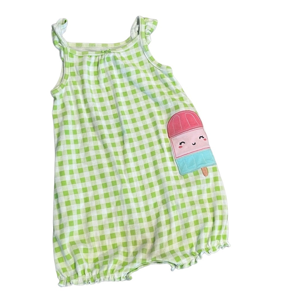 Green and white plaid ice cream romper